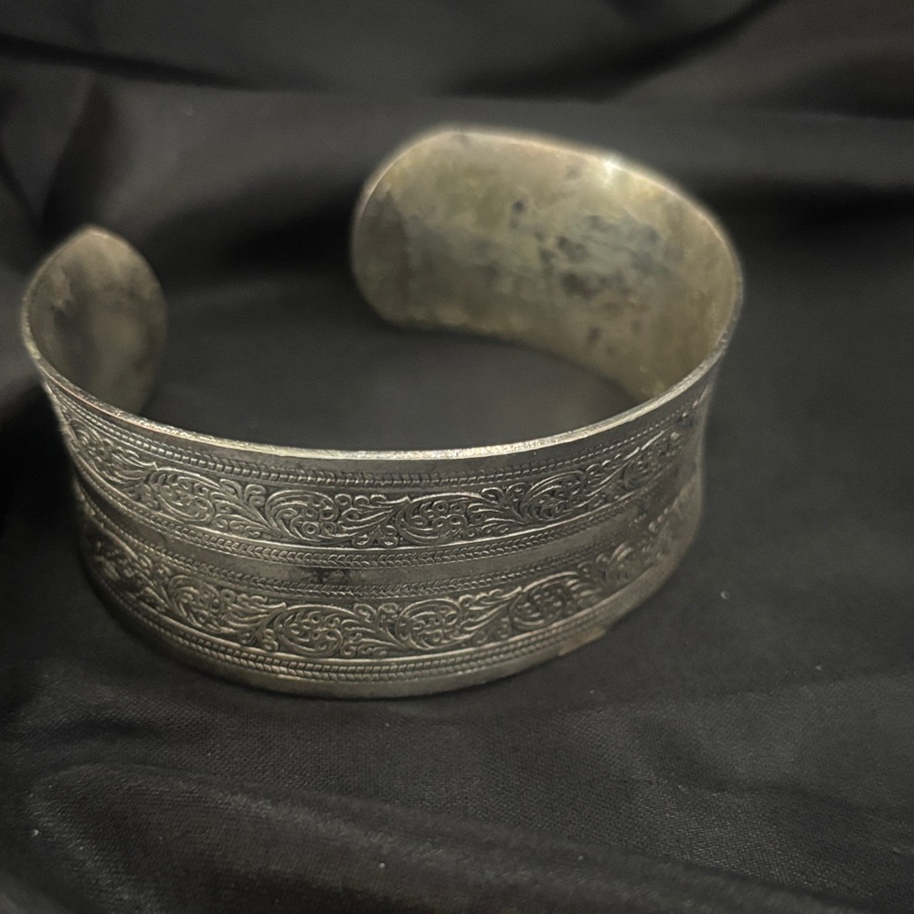Etched Silver-Tone Wide Cuff Bracelet